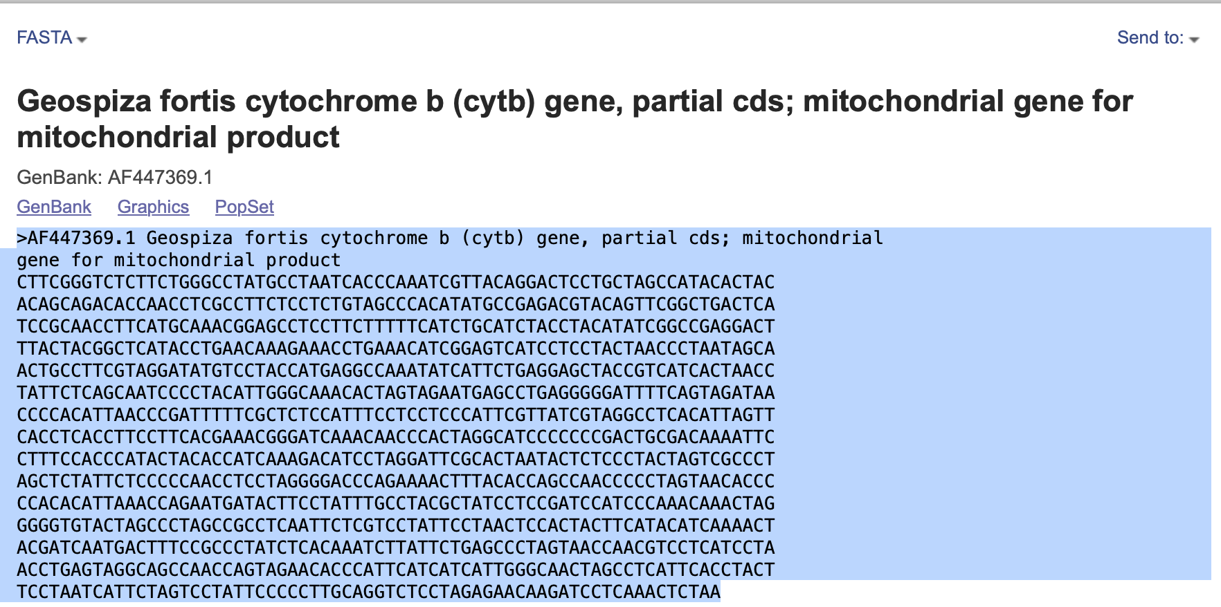 Copy the two lines of each fasta and paste it into a text editor (next figure).